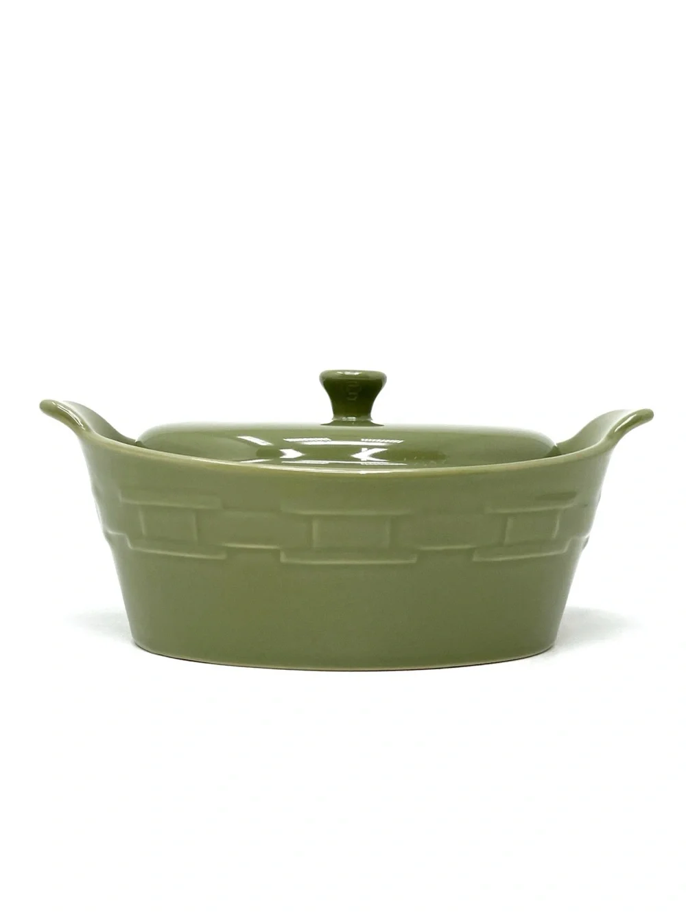 Longaberger Woven Traditions Small Oval Covered Casserole Dish Sage Green EUC